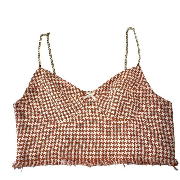 Cider Orange Tweed‎ Houndstooth Crop Top, XL - Picture 2 of 9